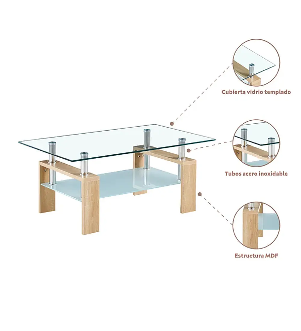 Mesa de Centro Rectangular de Vidrio