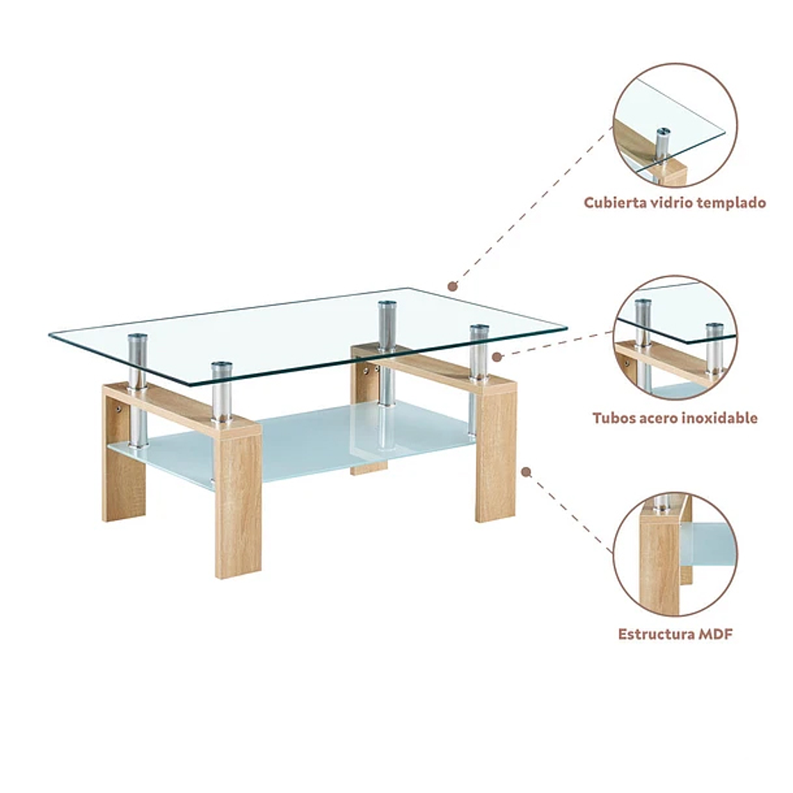 Mesa de Centro Rectangular de Vidrio 6