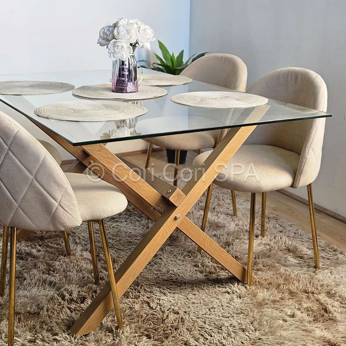 Comedor Medlock Vidrio 140x90 + 4 Sillas Bread Gold 6