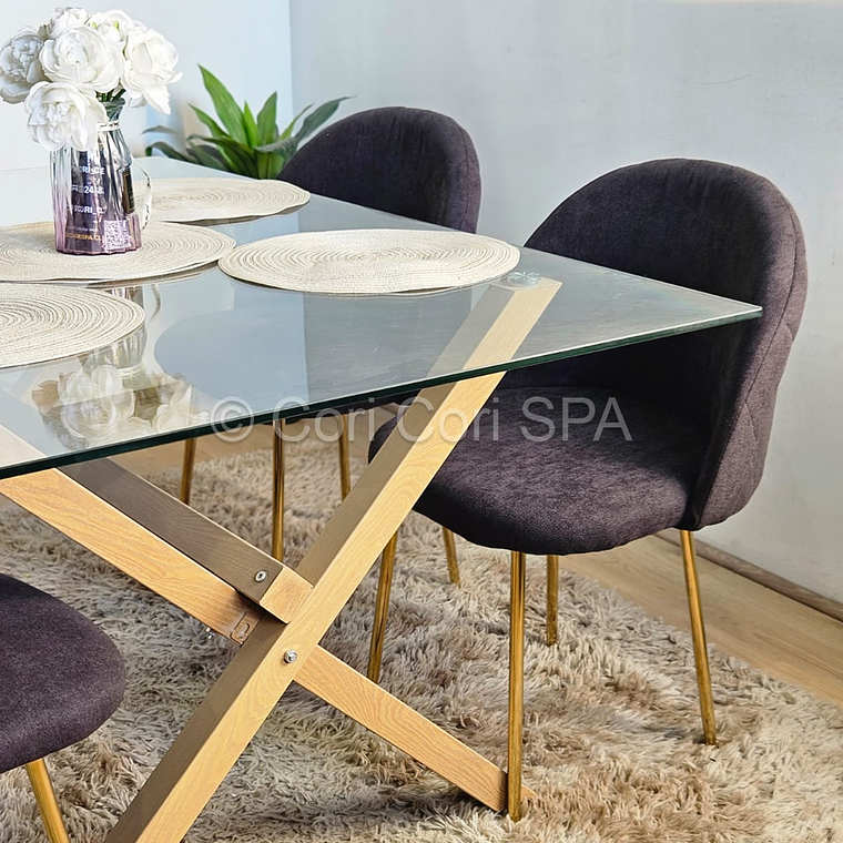Comedor Medlock 140x90cms + 6 Sillas Bread Lino Gold 5