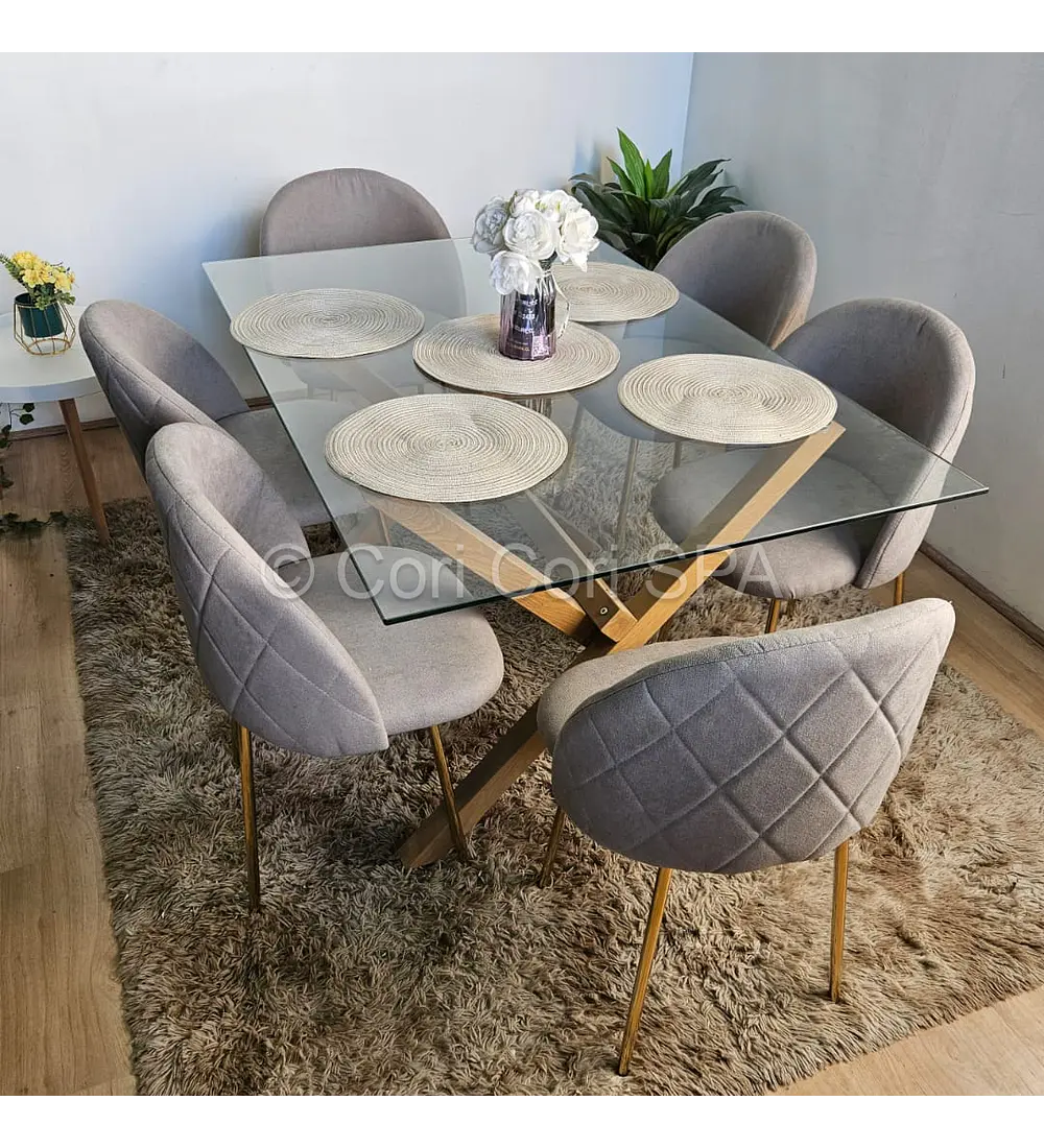 Comedor Medlock 140x90cms + 6 Sillas Bread Lino Gold