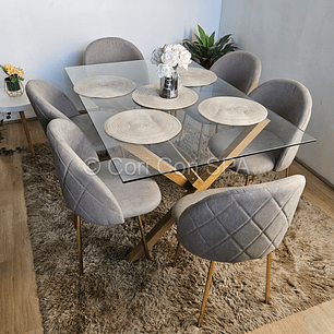 Comedor Medlock 140x90cms + 6 Sillas Bread Lino Gold