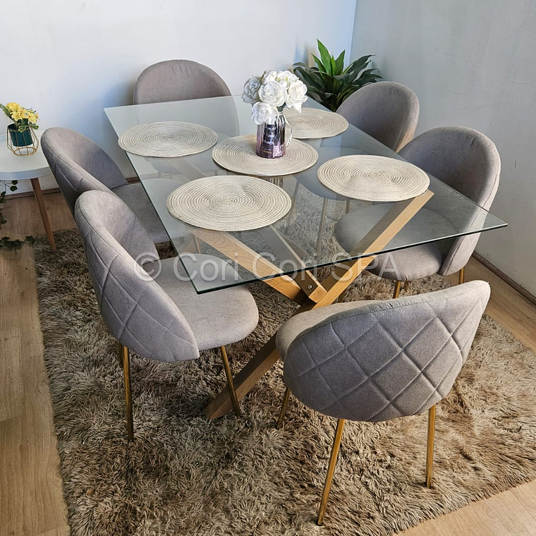 Comedor Medlock 140x90cms + 6 Sillas Bread Lino Gold 2