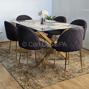 Comedor Medlock 140x90cms + 6 Sillas Bread Lino Gold