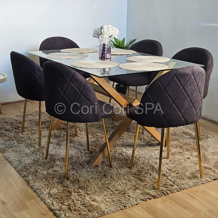 Comedor Medlock 140x90cms + 6 Sillas Bread Lino Gold 1