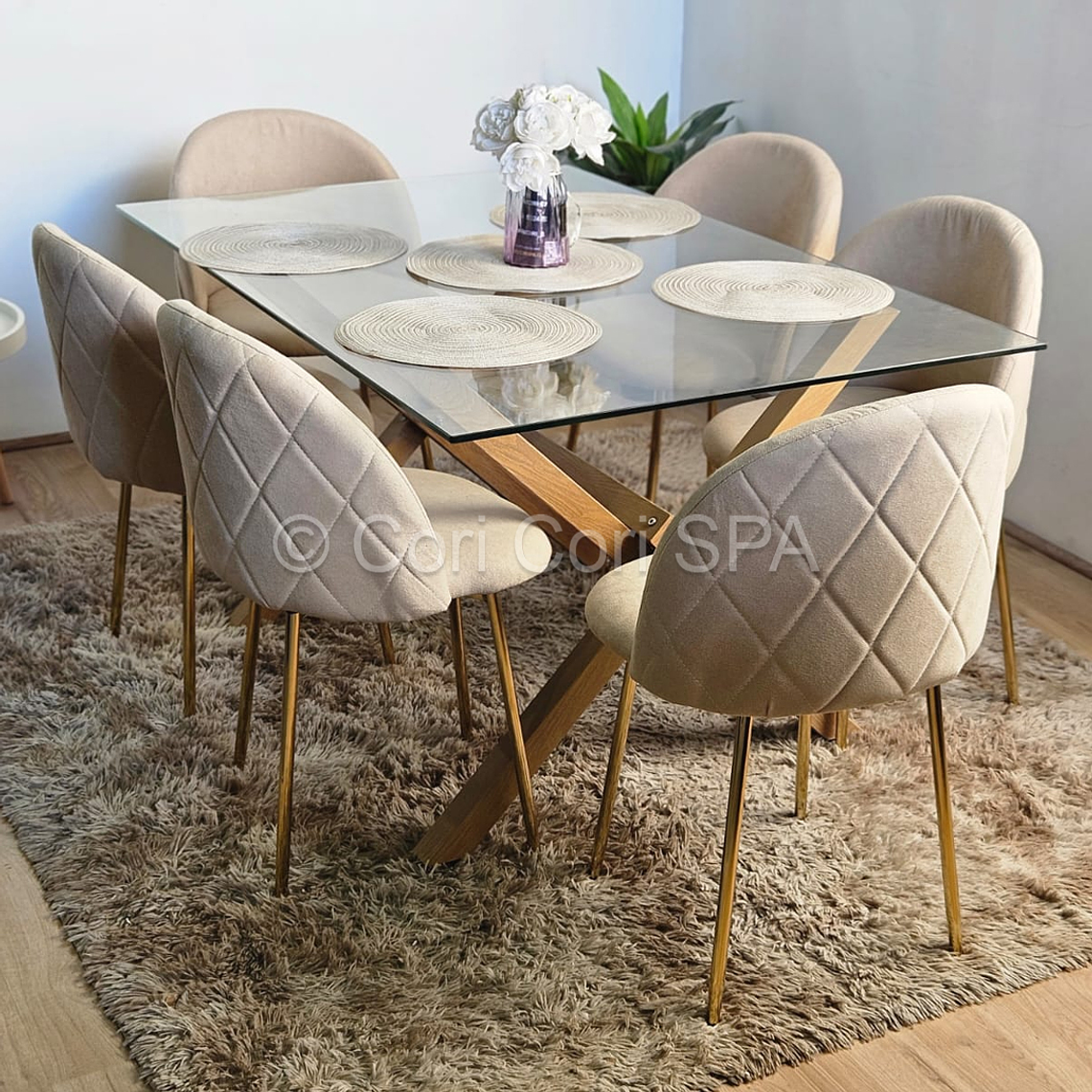 Comedor Medlock 140x90cms + 6 Sillas Bread Lino Gold 3