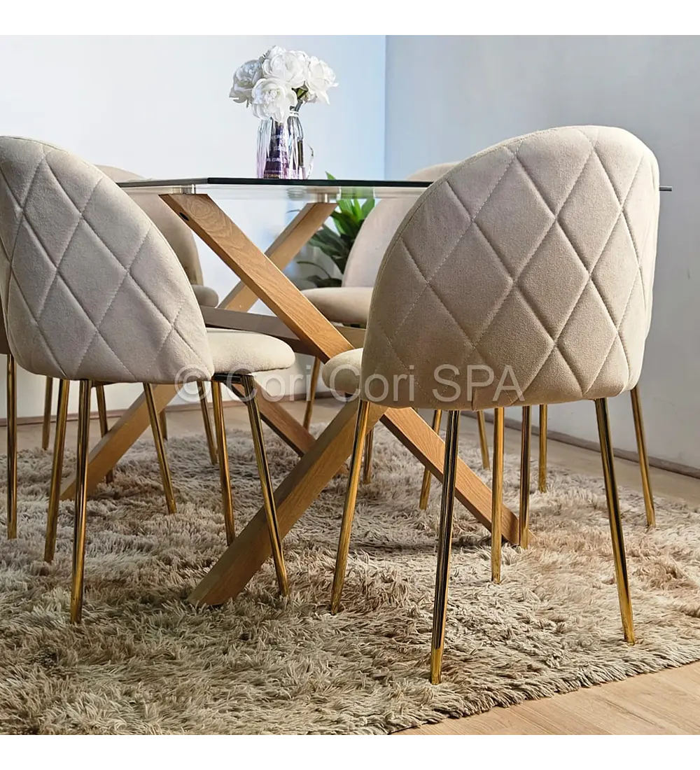 Comedor Medlock 140x90cms + 6 Sillas Bread Lino Gold