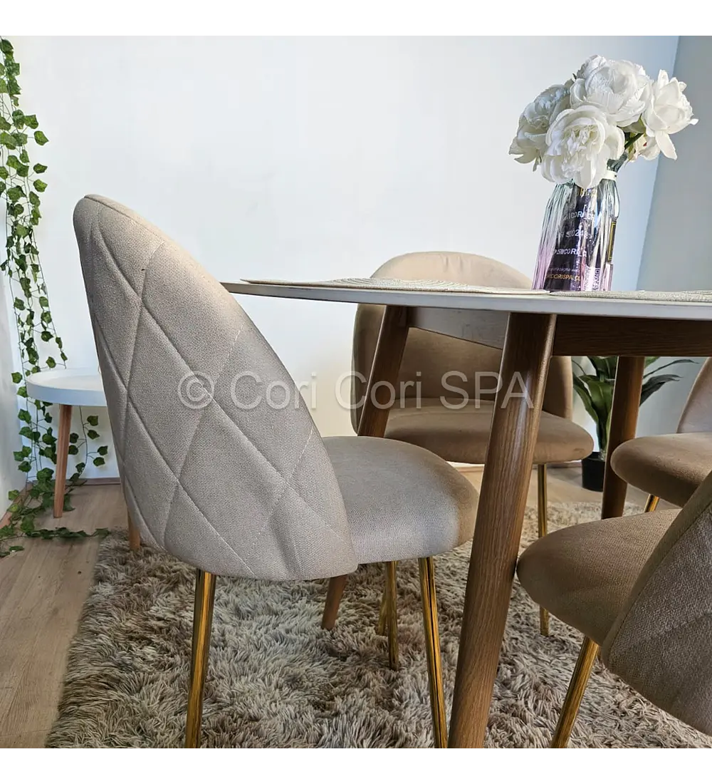 Comedor Mesa Mármol 100cms + 4 Sillas Bread Velvet Gold