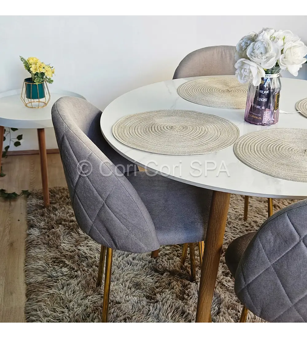 Comedor Mesa Mármol 100cms + 4 Sillas Bread Velvet Gold