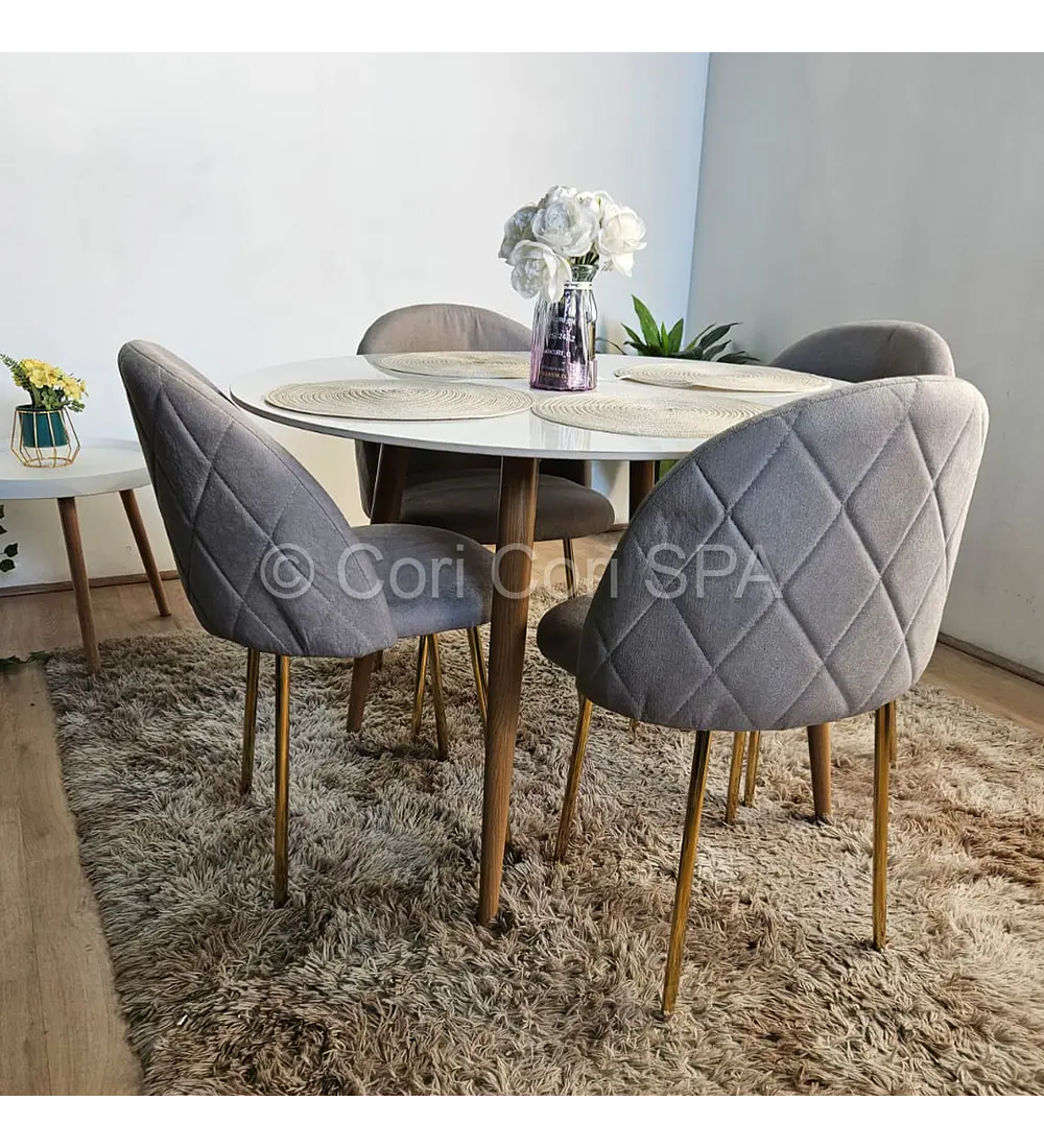 Comedor Mesa Mármol 100cms + 4 Sillas Bread Velvet Gold