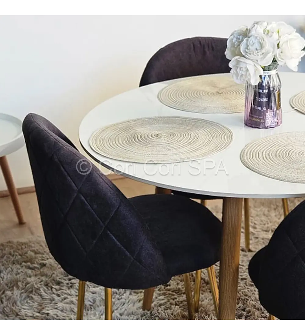 Comedor Mesa Mármol 100cms + 4 Sillas Bread Velvet Gold