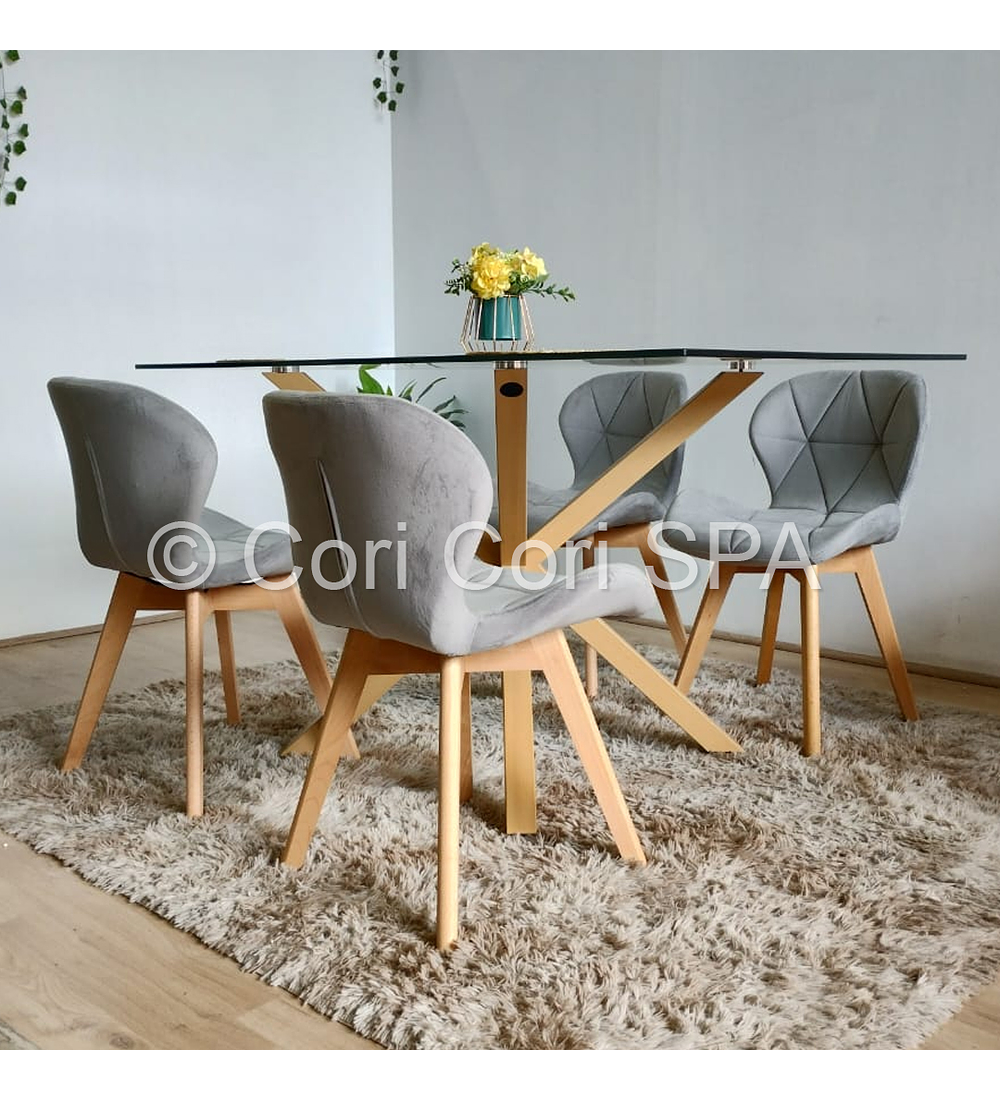 Comedor Madrid 160x90cms + 4 Sillas Mariposa Velvet 