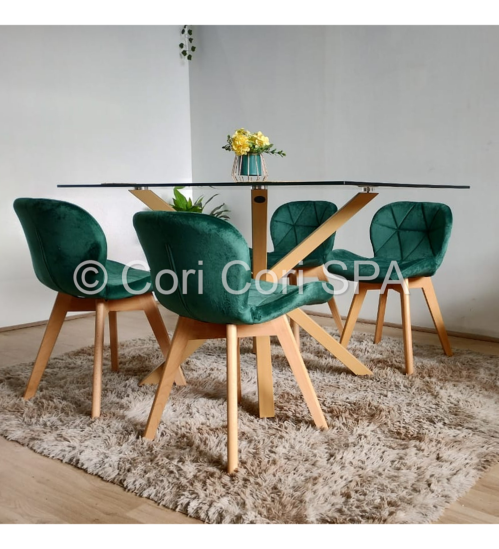 Comedor Madrid 160x90cms + 4 Sillas Mariposa Velvet 