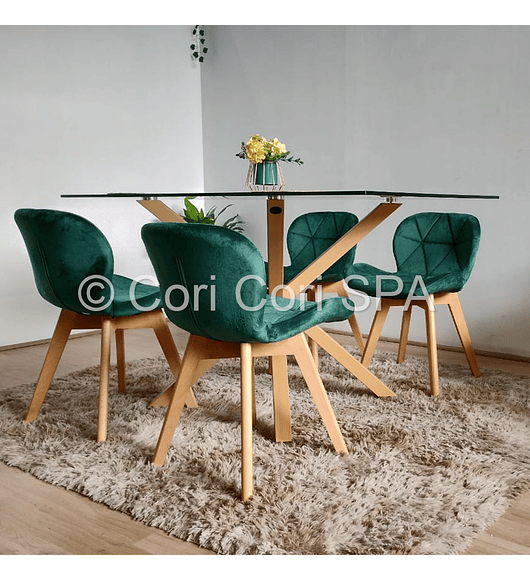 Comedor Madrid 160x90cms + 4 Sillas Mariposa Velvet 