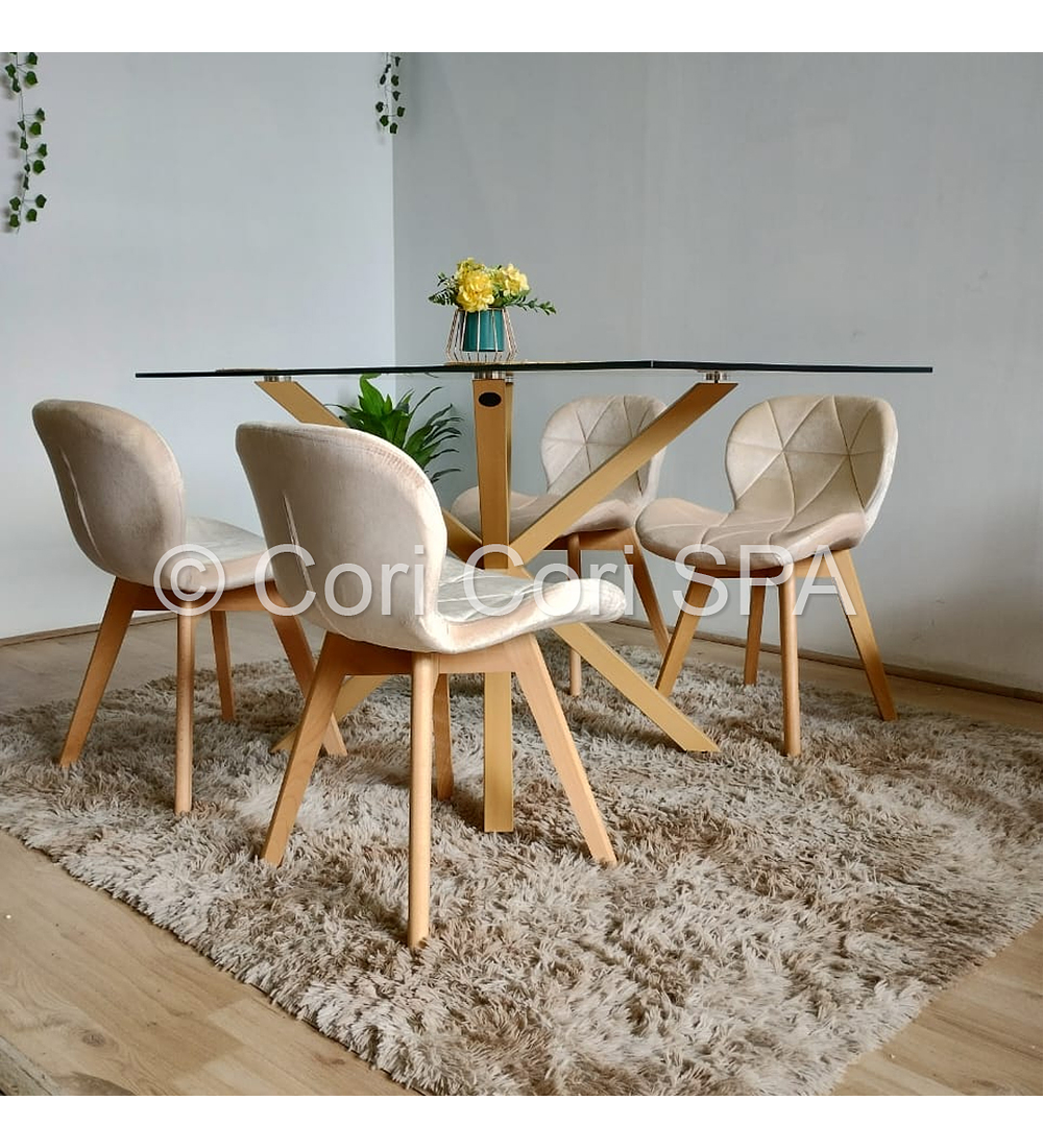 Comedor Madrid 160x90cms + 4 Sillas Mariposa Velvet 