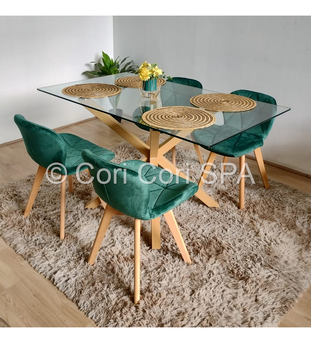 Comedor Madrid 160x90cms + 4 Sillas Mariposa Velvet 