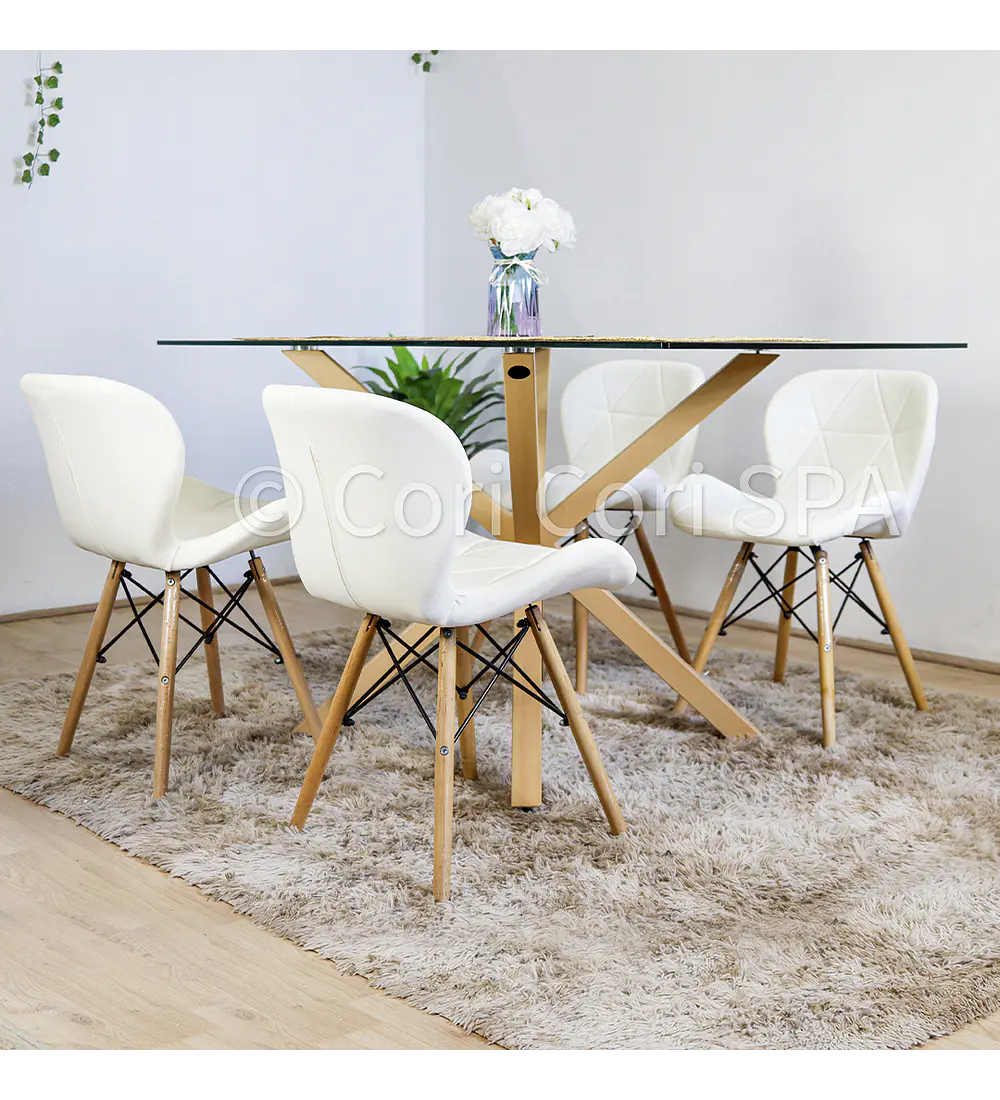 Comedor Madrid 160x90 cms + 4 Silla Eames Mariposa Ecocuero