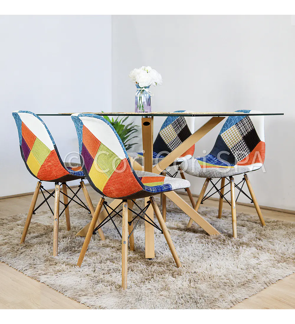 Comedor Madrid 160x90cm + 4 Sillas Patchwork Eames