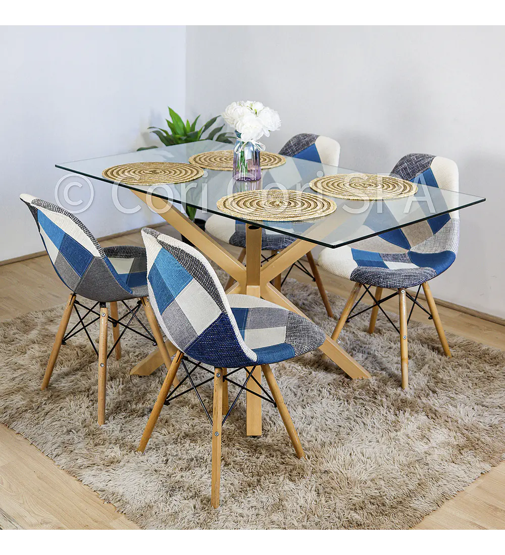 Comedor Madrid 160x90cm + 4 Sillas Patchwork Eames