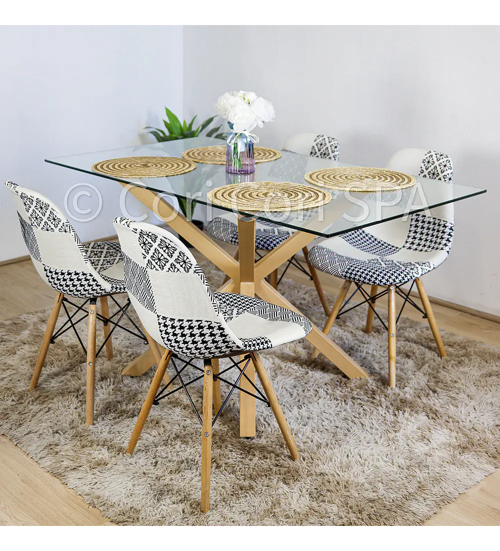 Comedor Madrid 160x90cm + 4 Sillas Patchwork Eames