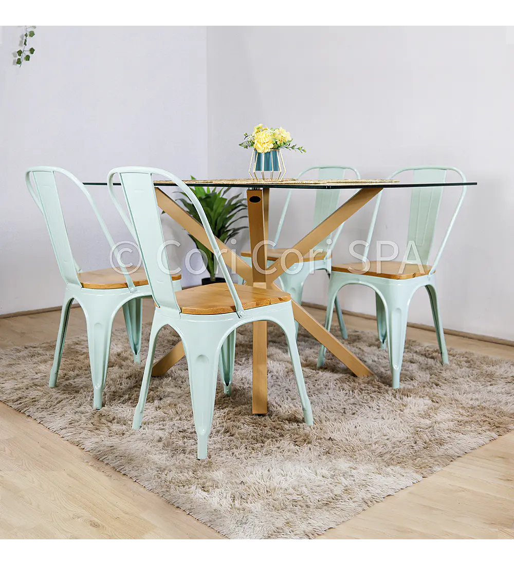 Comedor Madrid 160x90cm + 4 Sillas Tolix Asiento de Madera