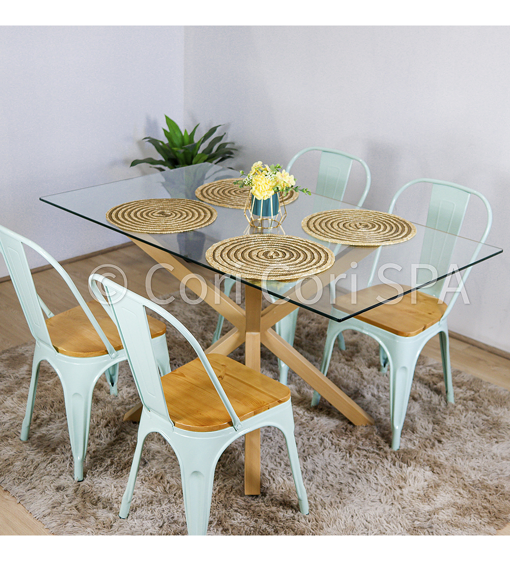 Comedor Madrid 160x90cm + 4 Sillas Tolix Asiento de Madera