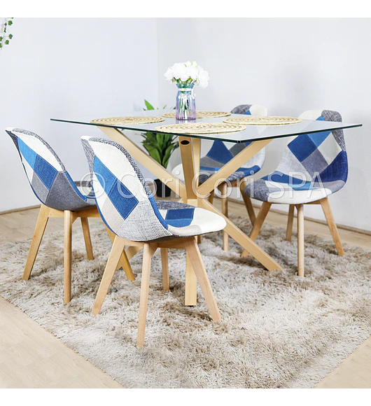 Comedor Madrid 160x90cm + 4 Sillas Patchwork Wood 