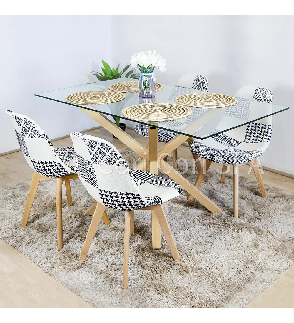 Comedor Madrid 160x90cm + 4 Sillas Patchwork Wood 