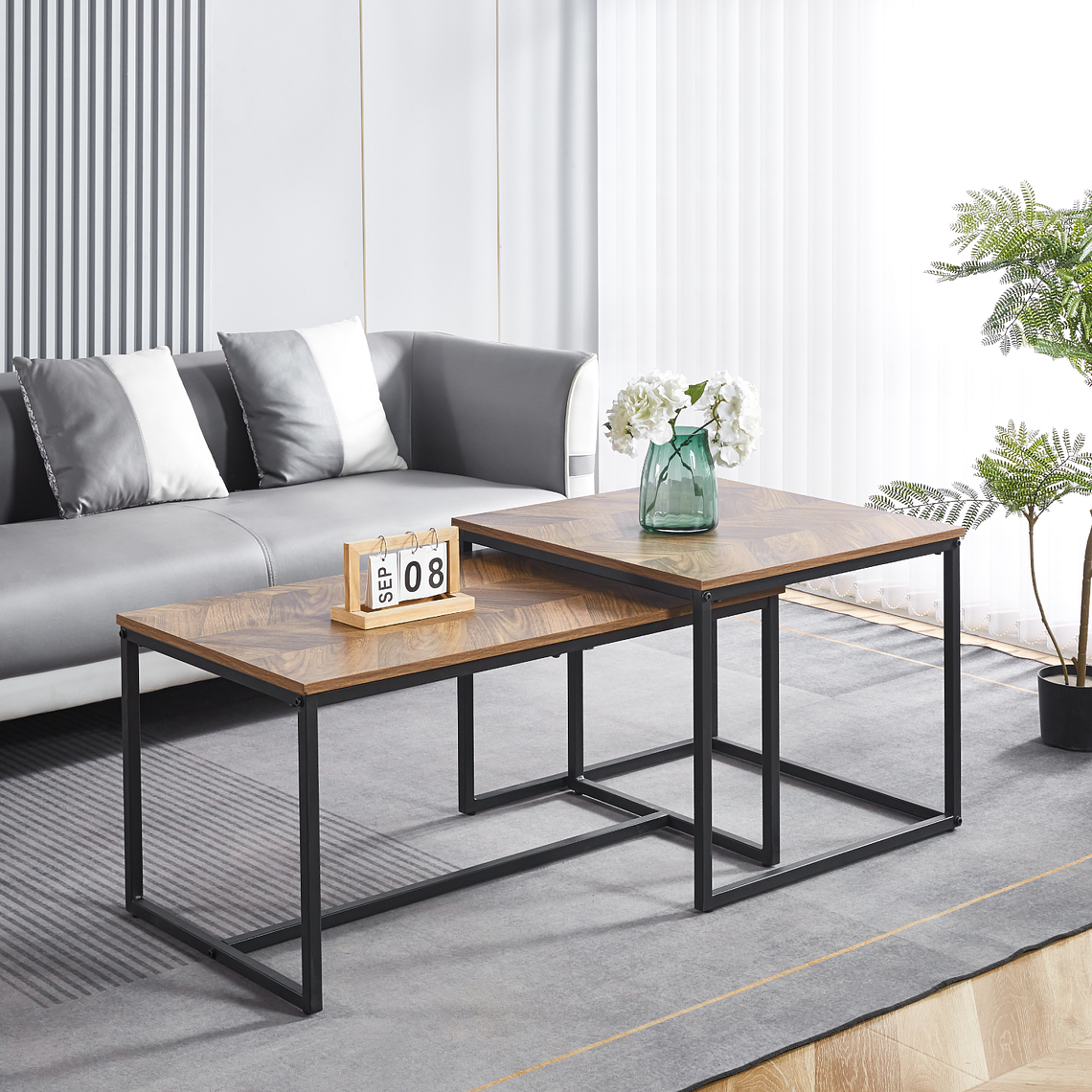 Mesa de centro doble rectangular - Madera clara 1