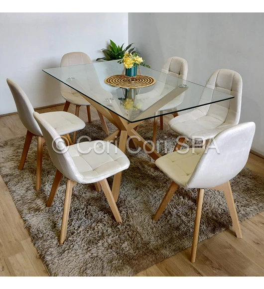 Comedor Madrid 160x90cms + 6 sillas Capitonné Velvet 