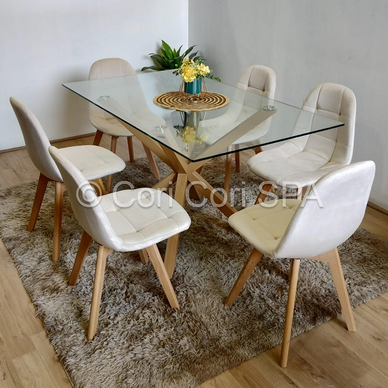 Comedor Madrid 160x90cms + 6 sillas Capitonné Velvet  1