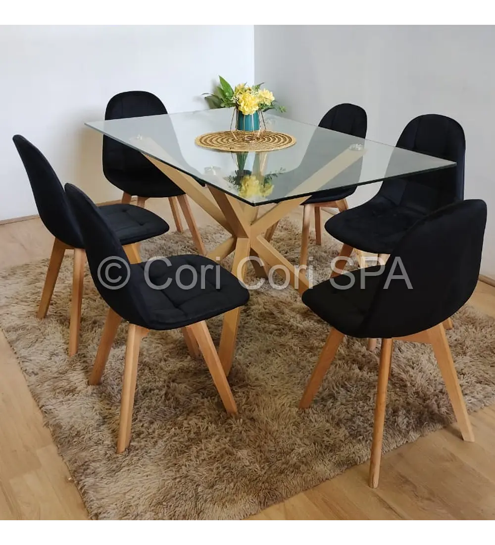 Comedor Madrid 160x90cms + 6 sillas Capitonné Velvet 