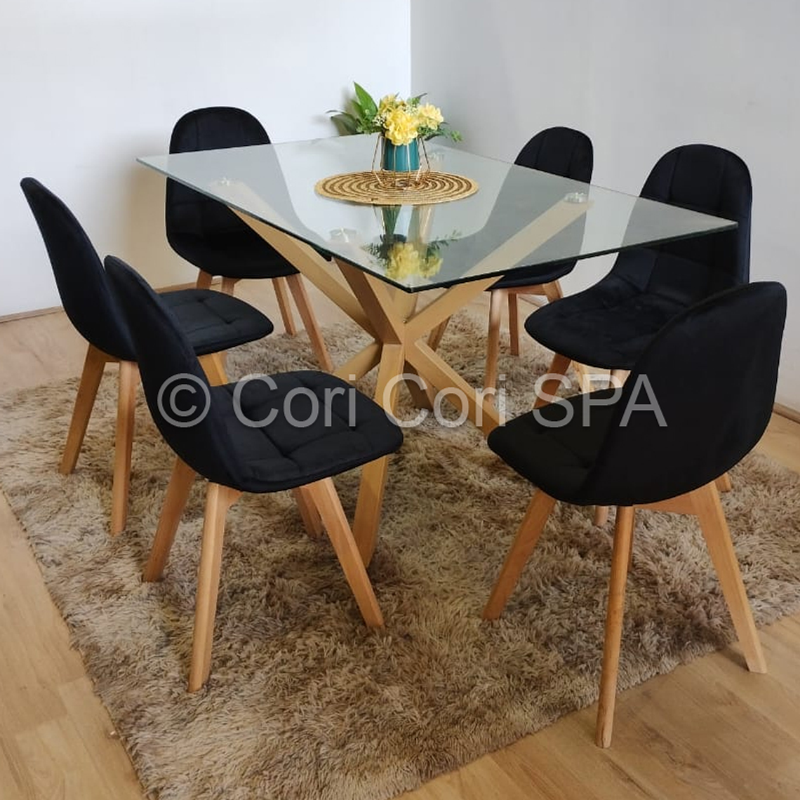Comedor Madrid 160x90cms + 6 sillas Capitonné Velvet  2