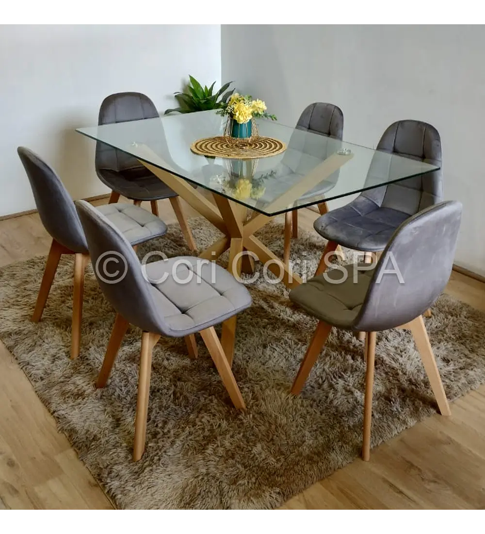 Comedor Madrid 160x90cms + 6 sillas Capitonné Velvet 