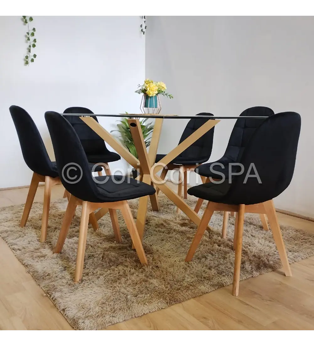 Comedor Madrid 160x90cms + 6 sillas Capitonné Velvet 