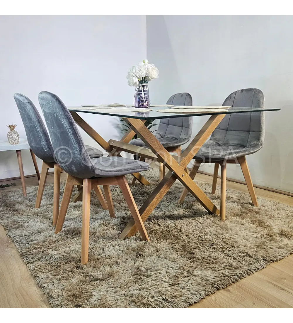 Comedor Medlock 140 x 90cm + 4  Sillas Capitonne Velvet 