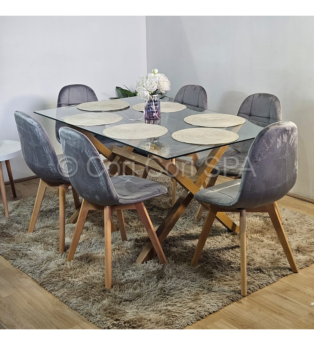 Comedor Medlock 140 x 90cm + 6  Sillas Capitonne Velvet 