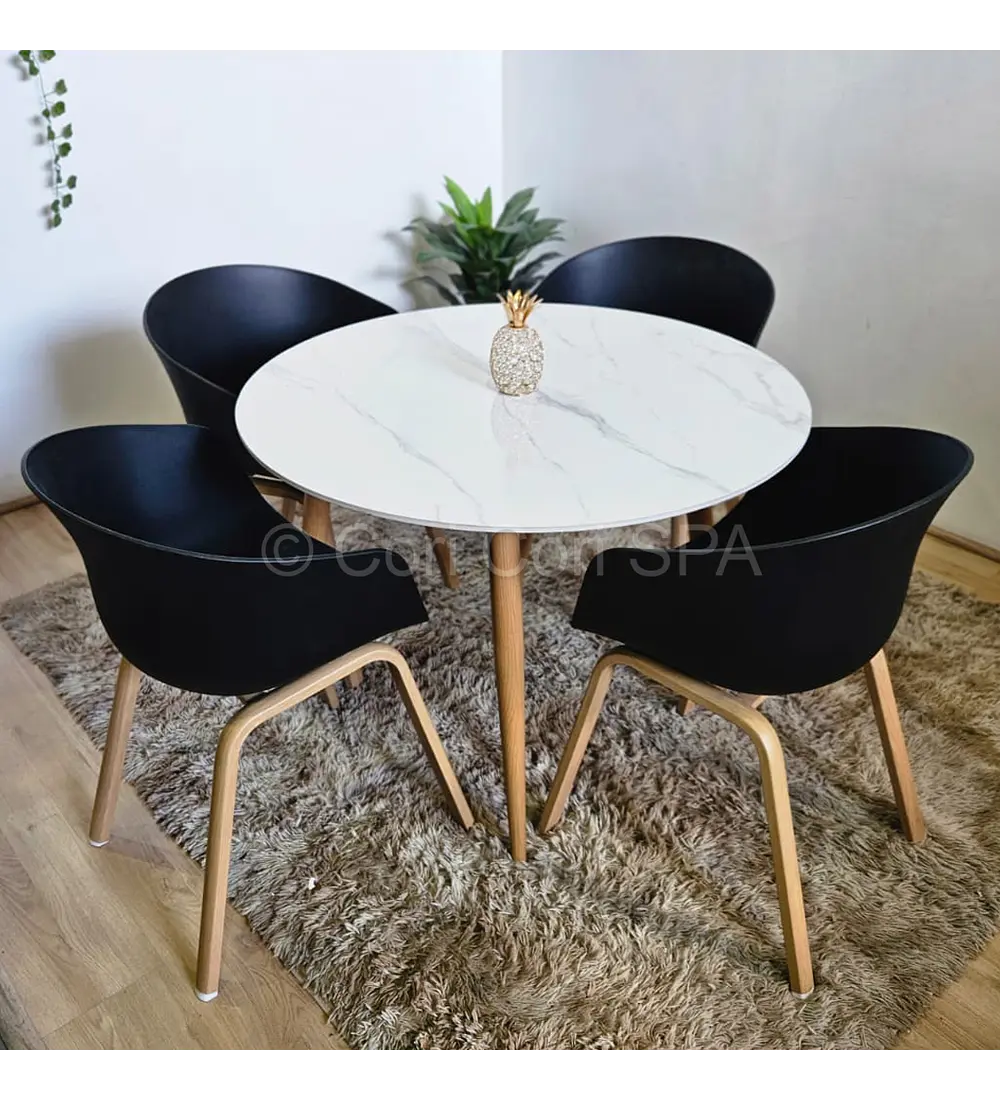 Comedor Mármol 80cm + 4 Sillas Cup