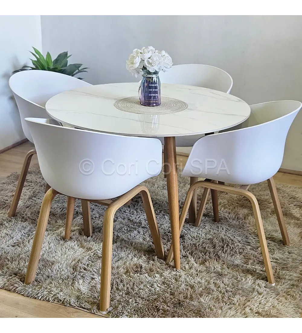 Comedor Mármol 80cm + 4 Sillas Cup