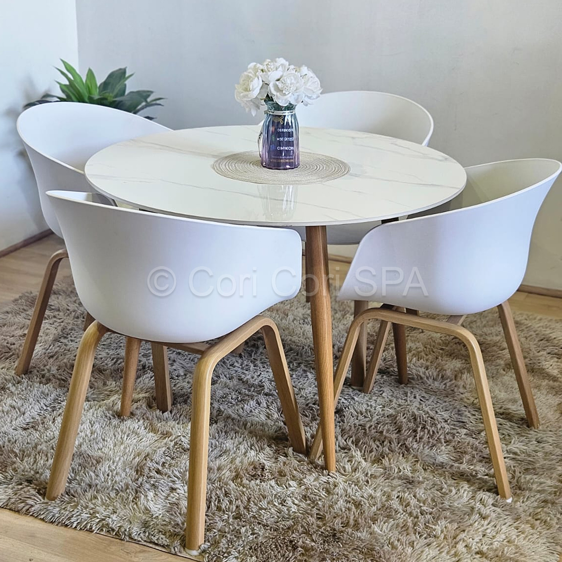 Comedor Mármol 80cm + 4 Sillas Cup 5