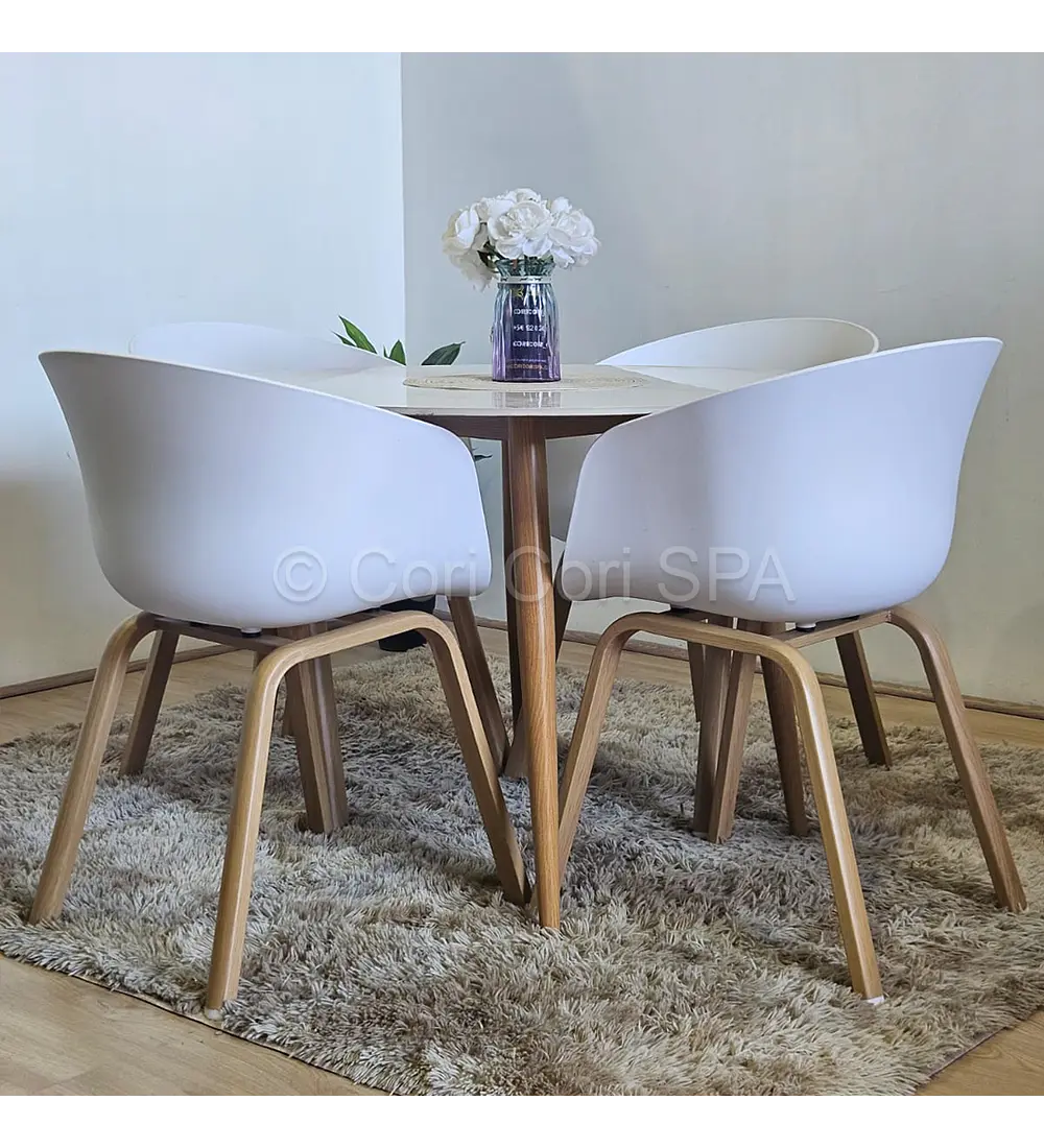 Comedor Mármol 80cm + 4 Sillas Cup