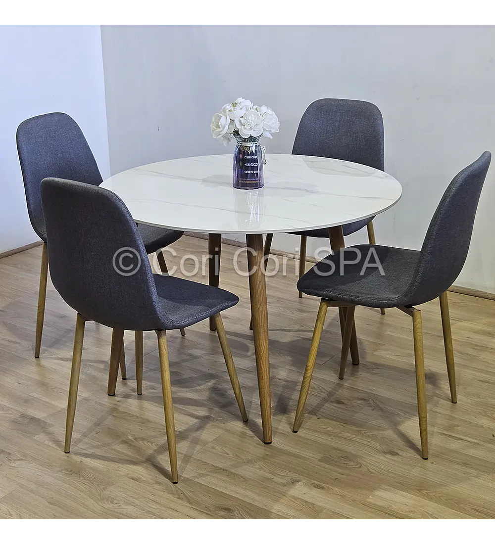 Comedor Mesa Mármol 80cms + 4 Sillas Scoop Lino