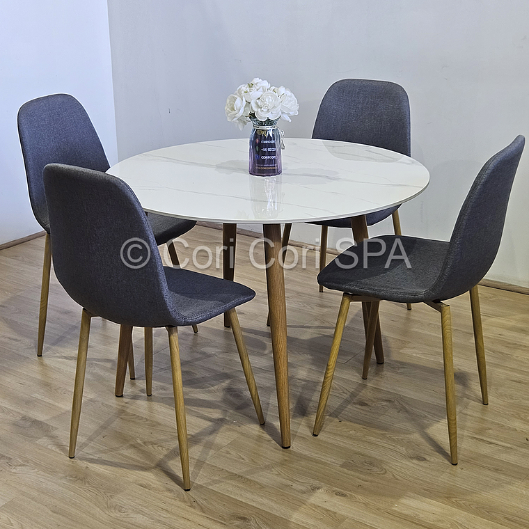 Comedor Mesa Mármol 80cms + 4 Sillas Scoop Lino 1