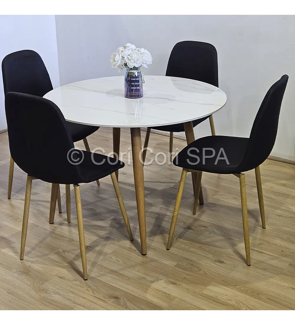 Comedor Mesa Mármol 80cms + 4 Sillas Scoop Lino