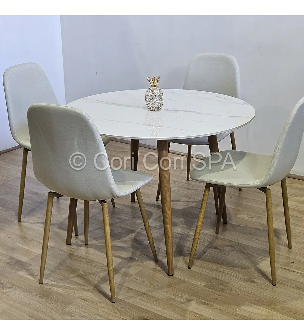 Comedor Mesa Mármol 80cms + 4 Sillas Scoop Lino