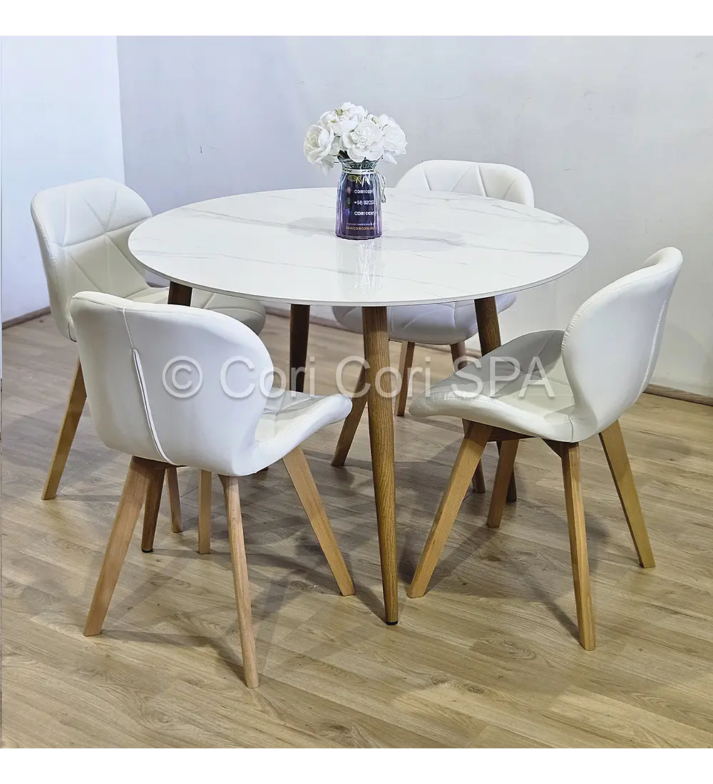 Comedor Mesa Mármol 80cms + 4 Sillas Mariposa Wood
