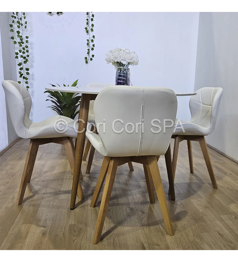 Comedor Mesa Mármol 80cms + 4 Sillas Mariposa Wood
