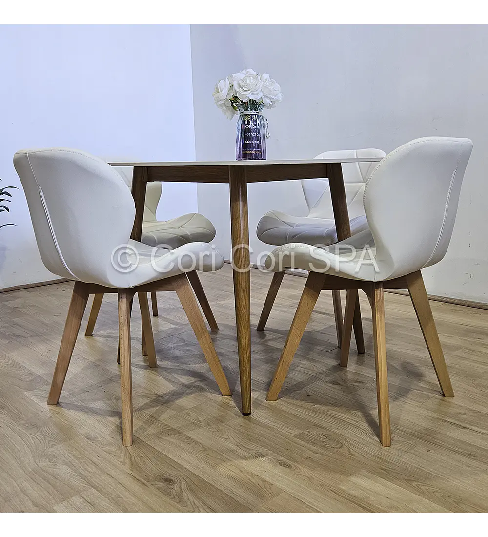 Comedor Mesa Mármol 80cms + 4 Sillas Mariposa Wood