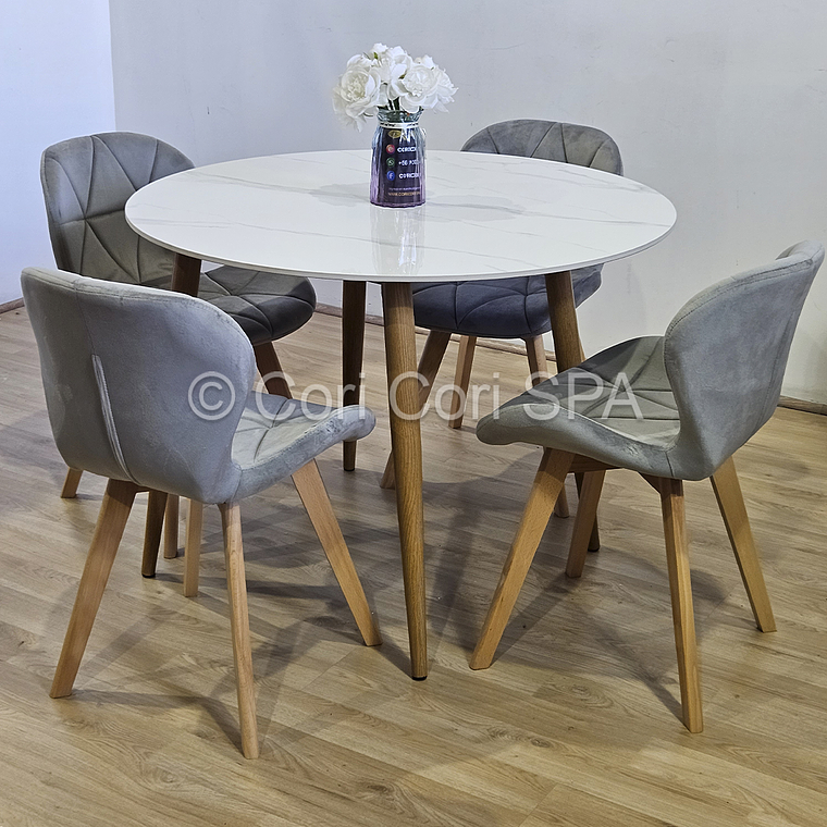 Comedor Mesa Mármol 80cms + 4 Sillas Mariposa Velvet 2
