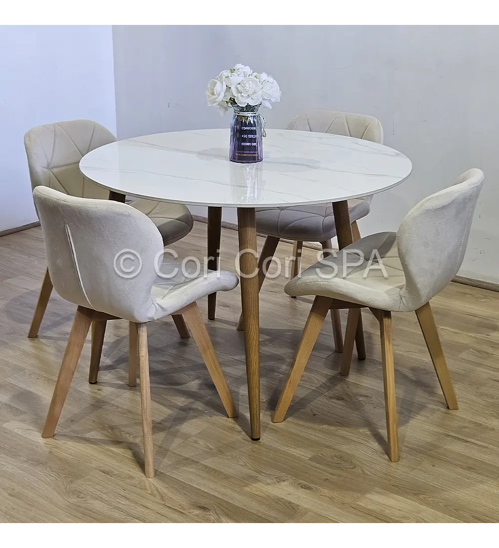 Comedor Mesa Mármol 80cms + 4 Sillas Mariposa Velvet